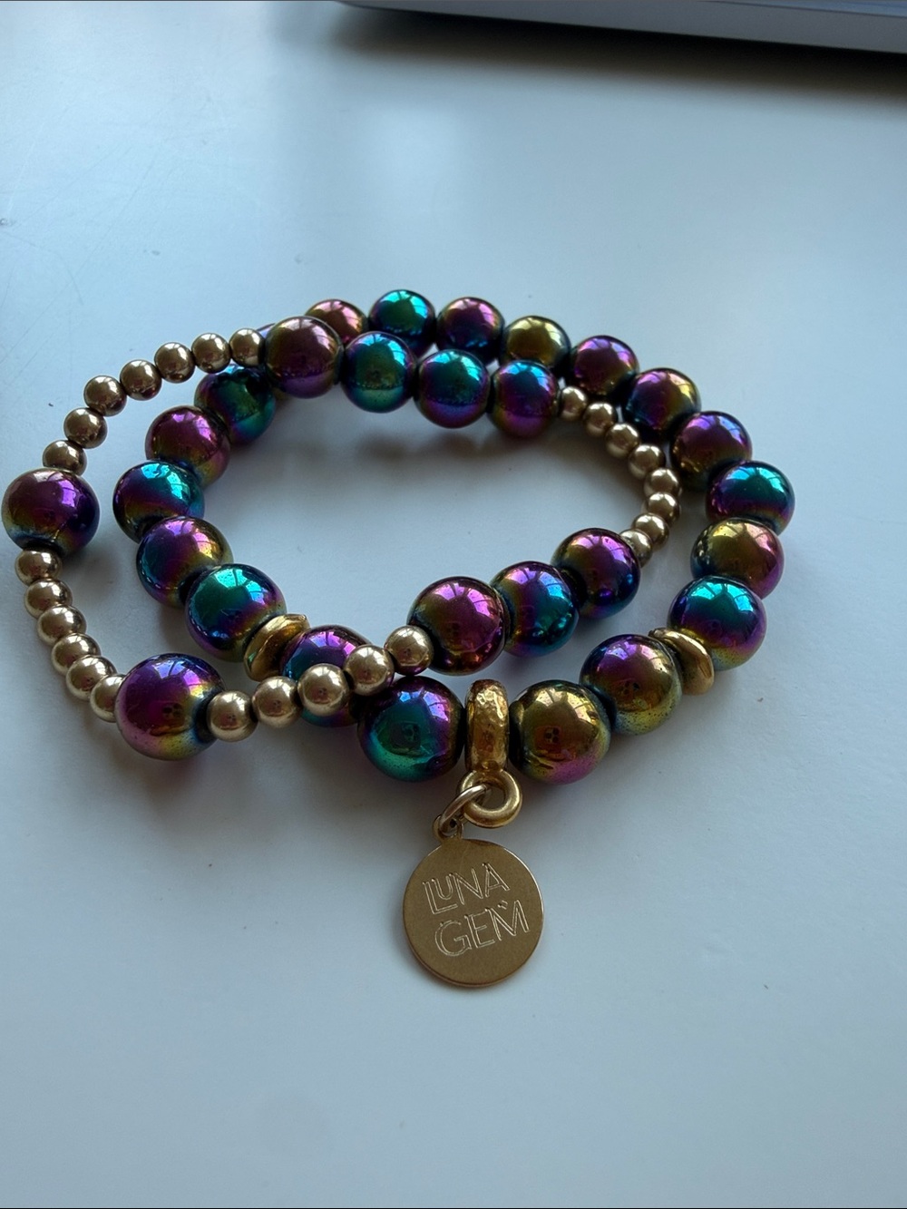 Rainbow Hematite Beaded Bracelet and Orbital Bracelet Set